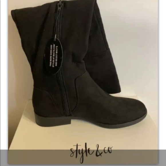 Brand New Style & Co Lessah Black Microfiber Boots - Picture 4 of 6